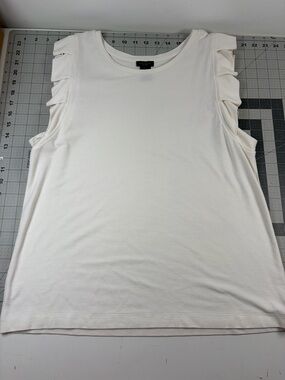 Ann Taylor Cream Ruffle Shoulder Tank Top